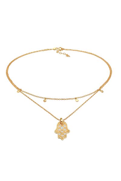 ELLI Halskette Choker Plättchen Fatimas Hand Zirkonia 925 Silber