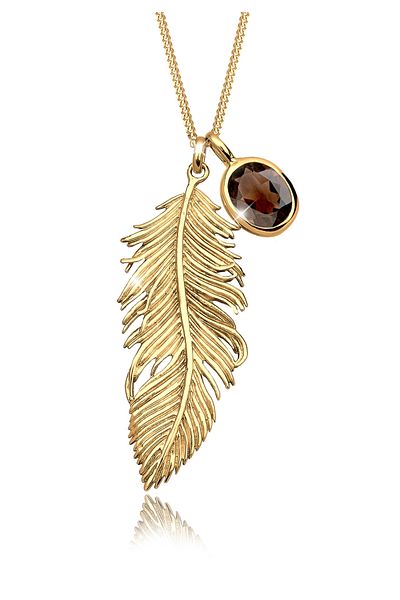 ELLI Halskette Halskette Feder Boho Hippie Rauchquarz 925 Silber