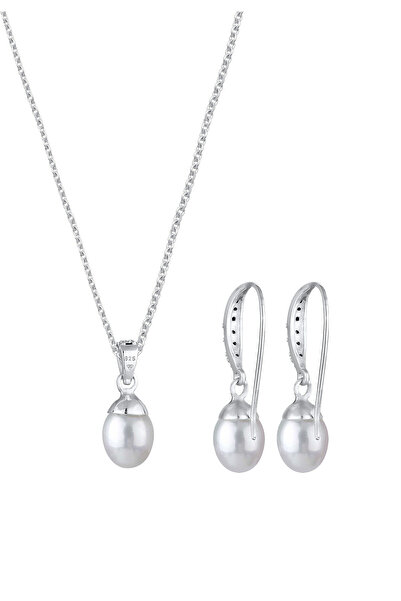 ELLI Schmuckset Elegante Perle Kristall 925 Silber