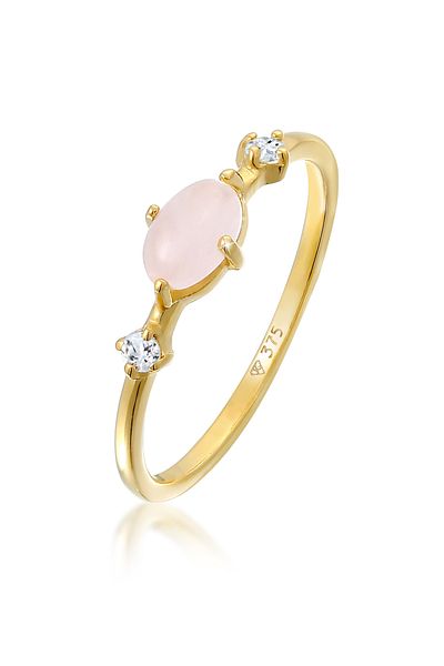 ELLI Ring Damen Klassisch Elegant mit Rosenquarz und Topas Edelstein in 375 Gelbgold
