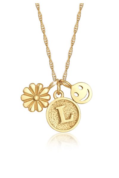 ELLI Halskette Damen Blume mit lächelndem Gesicht Scheibe Buchstabe L 925 Sterling Silber