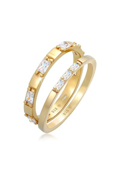 ELLI Glitzernde kubische Zirkoniumkristalle – Ring aus 925er Sterlingsilber mit Duo-Baguette-Schliff
