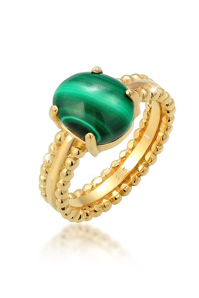 ELLI Ring Cocktail mit Malachit in 925 Sterling Silber vergoldet