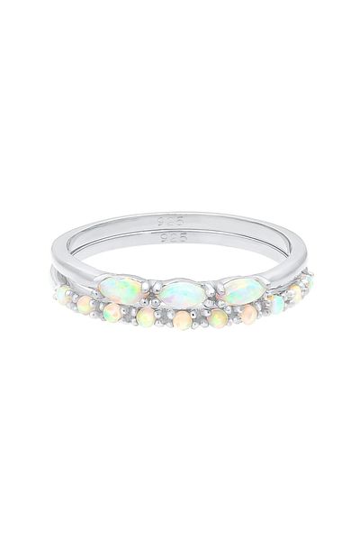 ELLI Ringset Vintage Design Synthetischer Opal 925 Silber