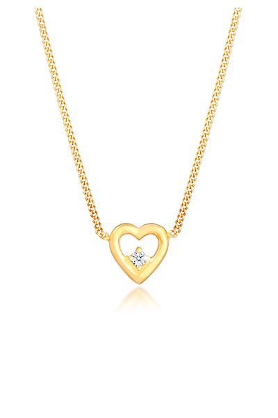 ELLI Halskette Damen Herz-Anhänger Love mit Diamanten (0,03 CT.) in 925 Sterling Silber vergoldet
