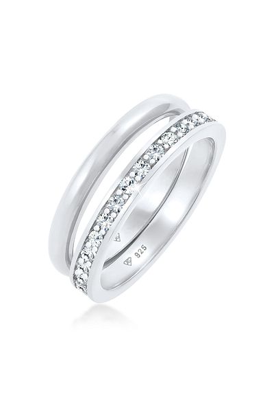 ELLI Memoire-Ring-Bandring aus 925er-Silber mit Kristallen – Basic 2er-Set