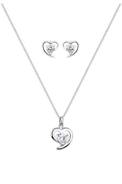 ELLI Schmuckset Herz Zirkonia 925 Sterling Silber