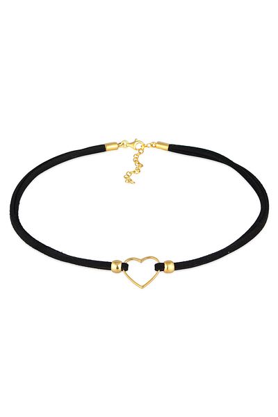 ELLI Halskette Gerdanlık Herz Velourband Schwarz 925 Gümüş