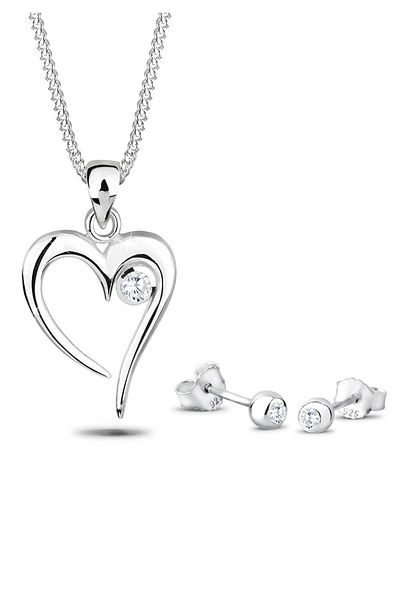 ELLI Schmuckset Herz Solitär Zirkonia In Love 925 Sterling Silber
