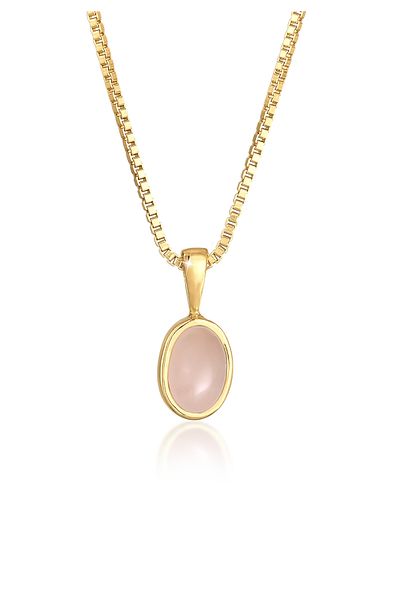 ELLI Halskette Damen Edelstein-Anhänger Basic Zeitlos mit Rosenquarz in 925 Sterling Silber