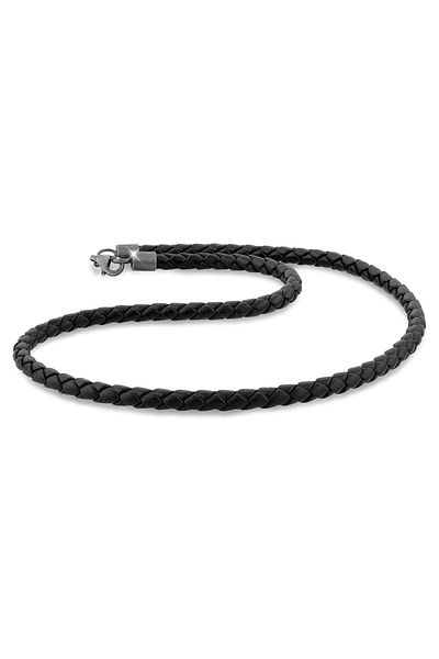 KUZZOI Halskette Herren Echtleder Kette Geflochten Basic 925 Silber