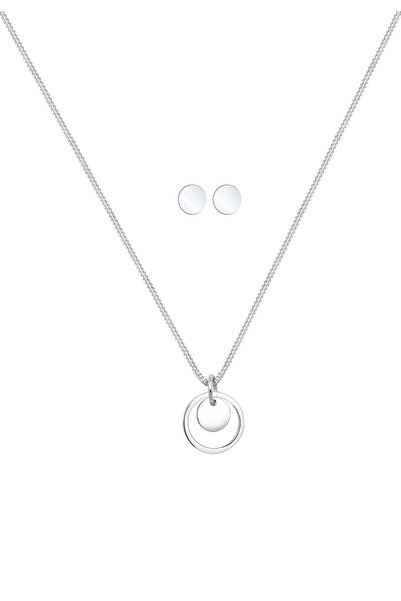 ELLI Schmuckset Rund Plättchen Kette Ohrstecker 925 Silber