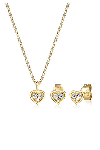 ELLI Schmuckset Herz Liebe Valentin Diamant (0,105 ct) 585 Gelbgold