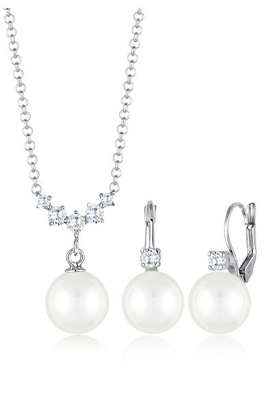 ELLI Schmuckset Klassisch Zirkonia Muschelkernperle 925 Silber