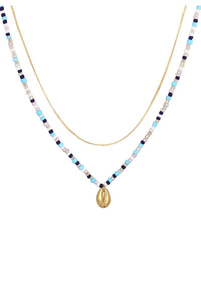 ELLI Halskette Damen Layering Muschel Anhänger Glasperlen Bunt Sommer Trend In 925 Sterling Silber Gold P