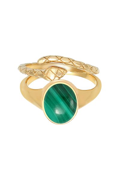 ELLI Ring Damen Set Siegelring Malachit Schlange Trend Blogger in 925 Sterling Silber