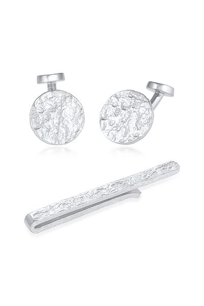 KUZZOI Schmuckset Manschettenknöpfe Krawattennadel Organic 925 Silber