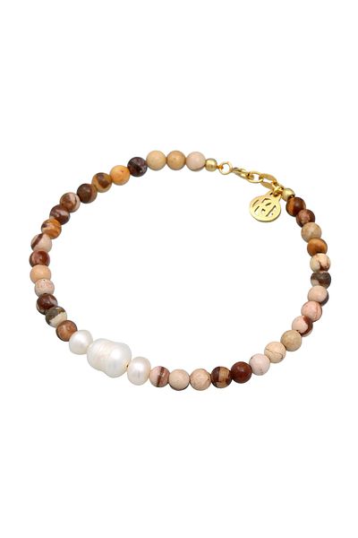 HAZE & GLORY Armband Zebra Jaspis Bead Süßwasserperlen 925 Silber