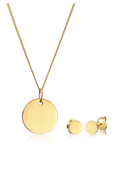 ELLI Schmuckset Kreis Geo Halskette Ohrstecker Basic 585 Gelbgold