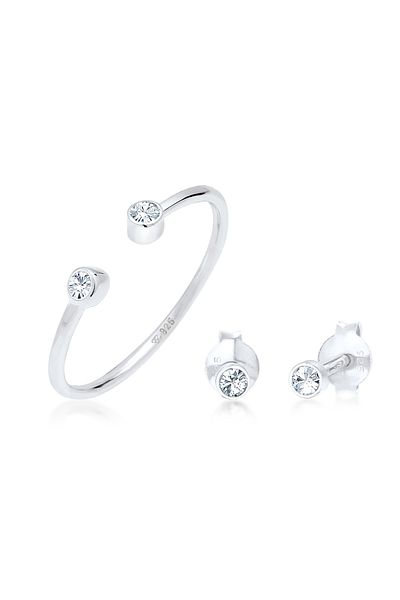 ELLI Schmuckset Ring Solitär Ohrstecker Kristalle 925 Silber