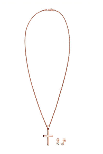 ELLI Schmuckset Kette Stecker Kreuz Kristalle Silber