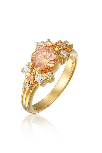 ELLI Ring Premium Ring Damen Cocktail Statement mit Zirkonia in 925 Sterling Silber vergoldet
