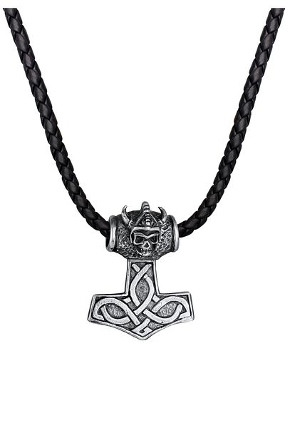 KUZZOI Halskette Leder Keltischer Knoten Thors Hammer 925 Silber