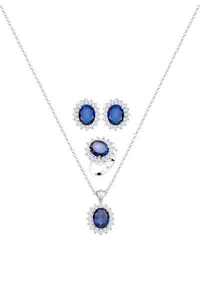 ELLI Schmuckset Saphirblau Zirkonya 925 Gümüş