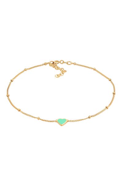 ELLI Fußschmuck Kugelkette Herz Emaille 925 Silber