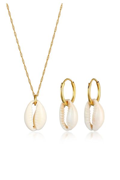 ELLI Schmuckset Kauri Muschel Kette Ohrringe 925 Gümüş