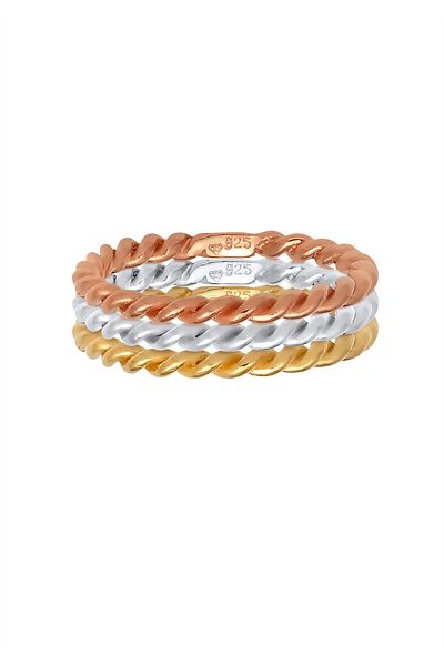 ELLI Ring Tricolor Set Gedreht 925er Silber vergoldet