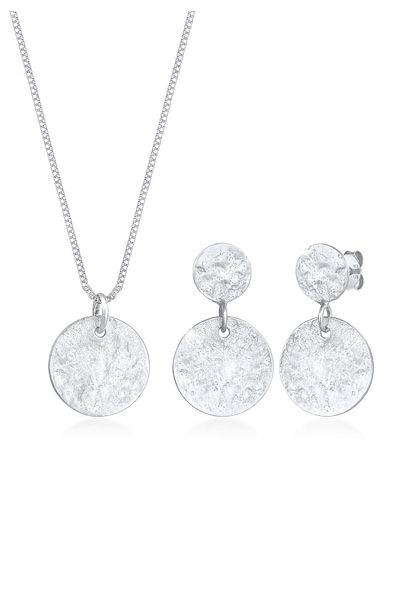 ELLI Schmuckset Kette Ohrhänger Plättchen Vintage Coin 925 Silber