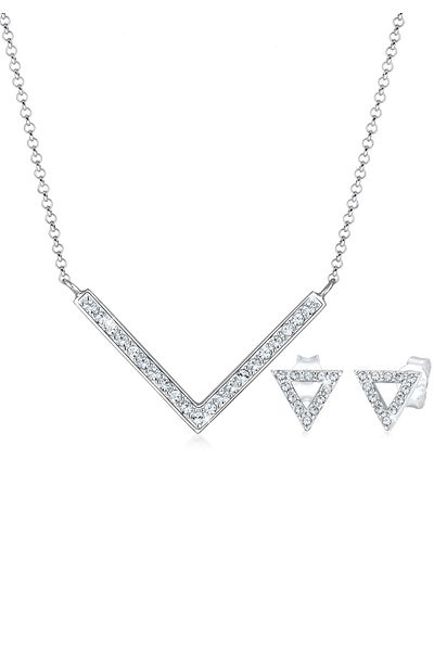 ELLI Schmuckset Dreieck Geo Kristalle Edgy 925 Silber