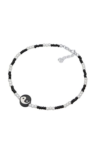 ELLI Fußschmuck Yin Yang Glasperlen synth. Perlen 925 Silber