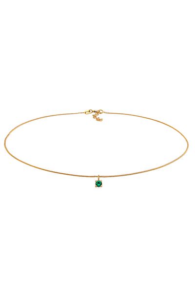 ELLI Halskette Damen Choker Basic mit synthetischem Smaragd in 925 Sterling Silber vergoldet