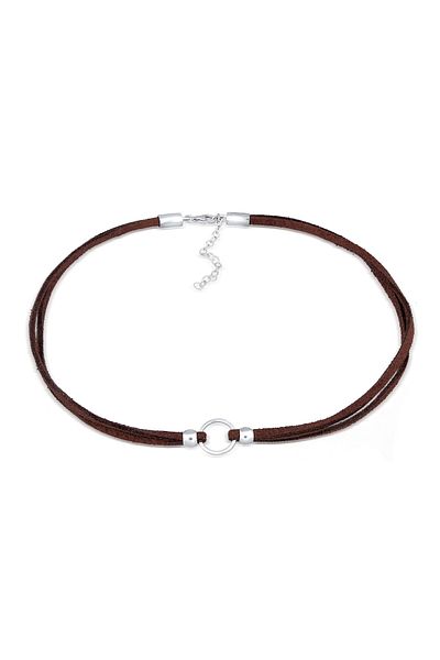 ELLI Halskette Trend Choker Kreis Band Braun 925 Silber