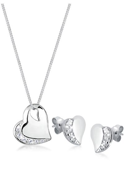 ELLI Schmuckset Herz Zirkonia 925 Sterling Silber