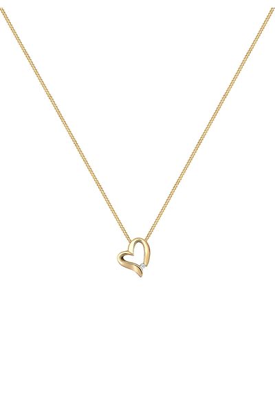ELLI Halskette Damen Herz Anhänger gewölbt mit Diamant (0,015 CT.) in 925 Sterling Silber