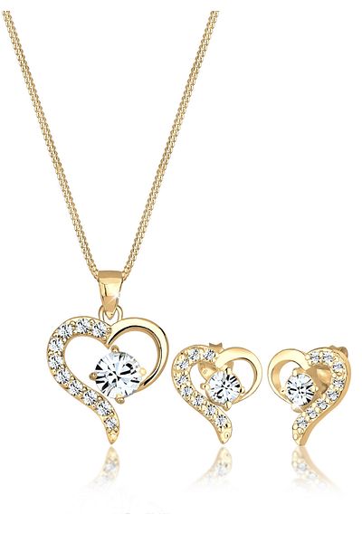 ELLI Schmuckset Herz Kristalle Edel 925 Silber