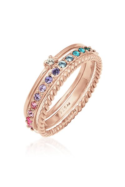 ELLI Ring Damen Set Multicolor funkelnd mit Kristallen bunt aus 925 Sterling Silber vergoldet