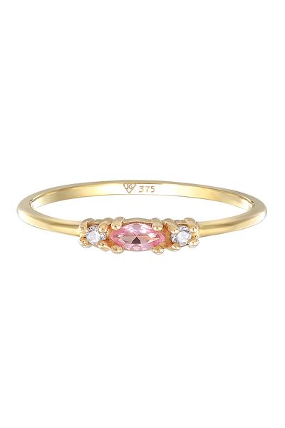 ELLI Ring Damen Marquise Vintage Elegant mit Zirkonia und synth. Saphir in 375 Gelbgold