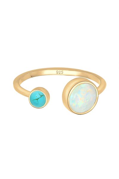 ELLI Ring Damen Boho Offen Verstellbar Mit Synthetischem Opal Und Howlith In 925 Sterling Silber