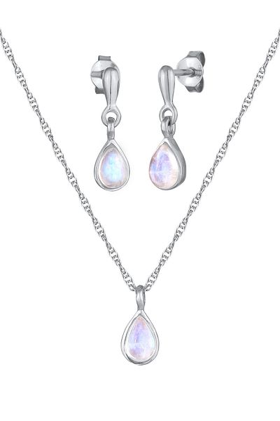 ELLI Schmuckset Mondstein Tropfen Kette Ohrhänger 925 Silber