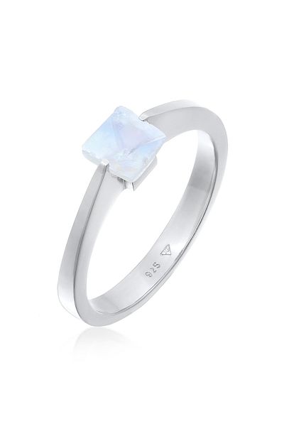 ELLI Premium-Ring aus 925er Silber – Solitaire Mondstein Edelstein Viereck