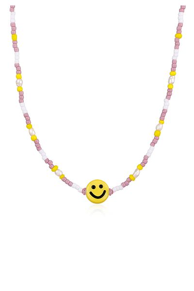 ELLI Halskette Süßwasserperlen Emoji Smiley Glas Bead 925 Silber