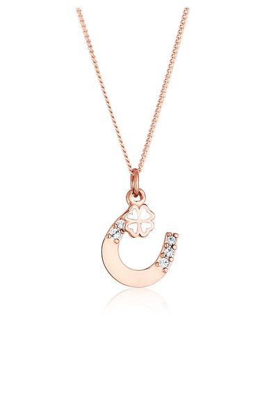 ELLI Halskette Damen Anhänger Hufeisen Kleeblatt mit Kristallen in 925 Sterling Silber