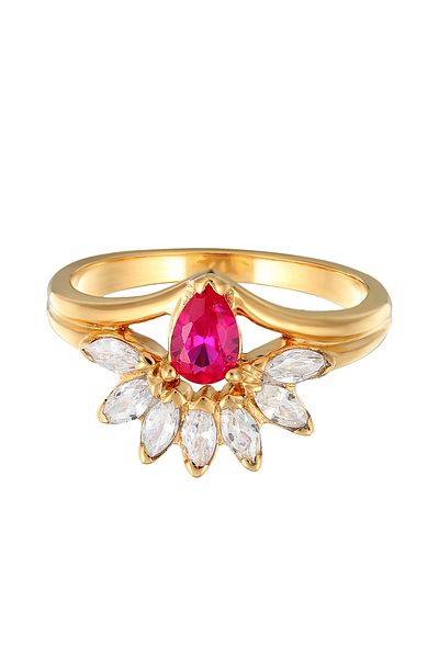 ELLI Ring Damen Glamourös Oval Mit Synth. Rubin Und Zirkonia In 925 Sterling Silber Vergoldet