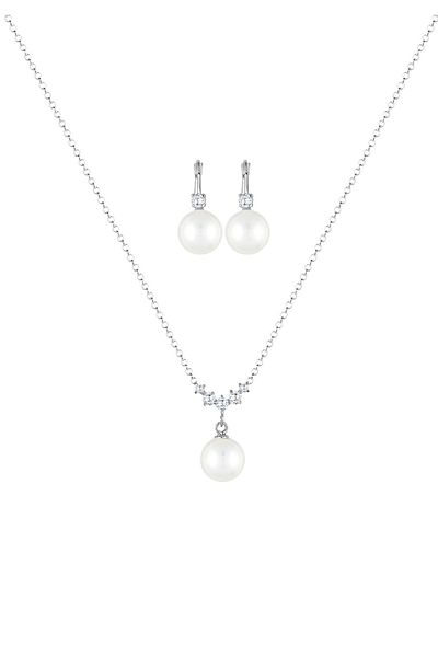 ELLI Schmuckset Klassisch Zirkonia Muschelkernperle 925 Silber