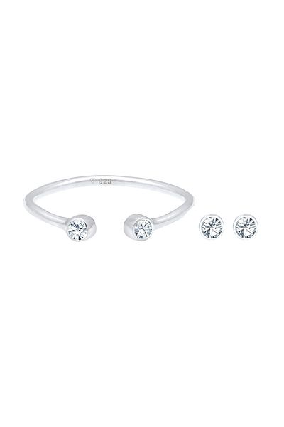 ELLI Schmuckset Ring Solitär Ohrstecker Kristalle 925 Silber