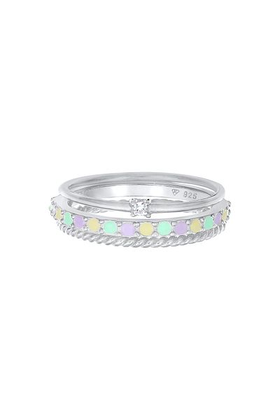 ELLI Farbiger Ring aus 925er Silber – mehrfarbiger Emaille-Kristall, 3er-Set
